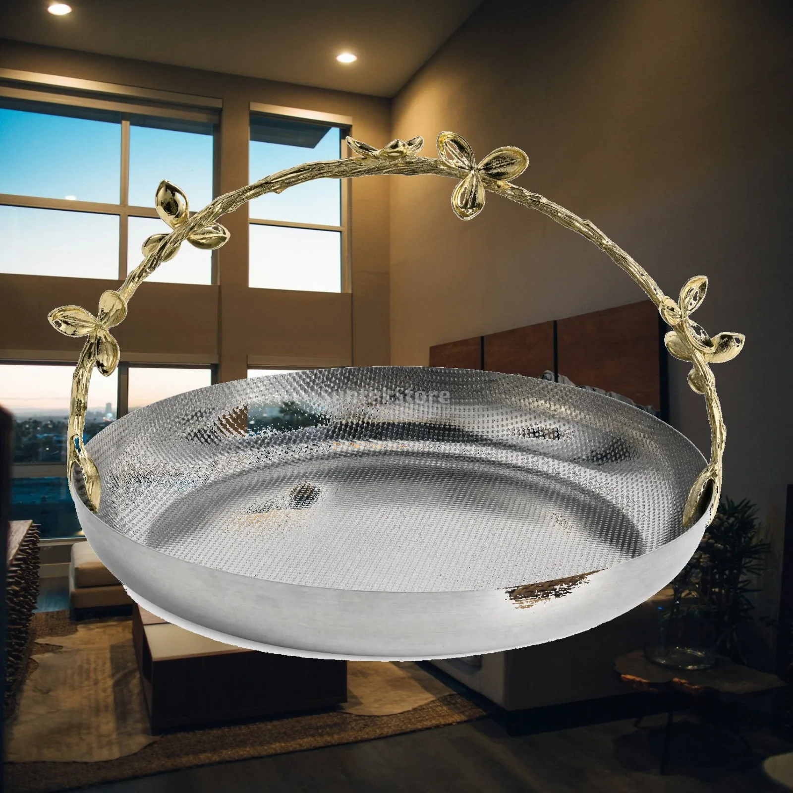 Premium Shiny Metal Fruit Tray with Unique Hammered Texture for Stylish Kitchen and Dining Room Decor