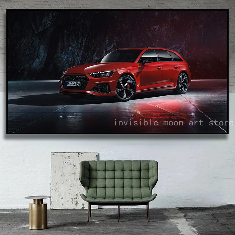 Red Supercar Vehicle Audi RS4 Avant Car Art Poster Canvas Painting Wall Print Picture for Living Room Boy Room Modern Home Decor