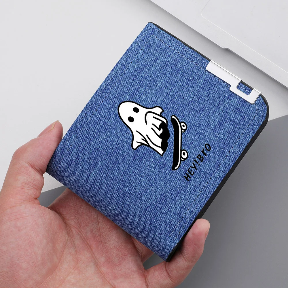 Men's Canvas Double-fold Wallet, Multi-Functional Credit Card Holder, Cartoon  Short Wallet For Men