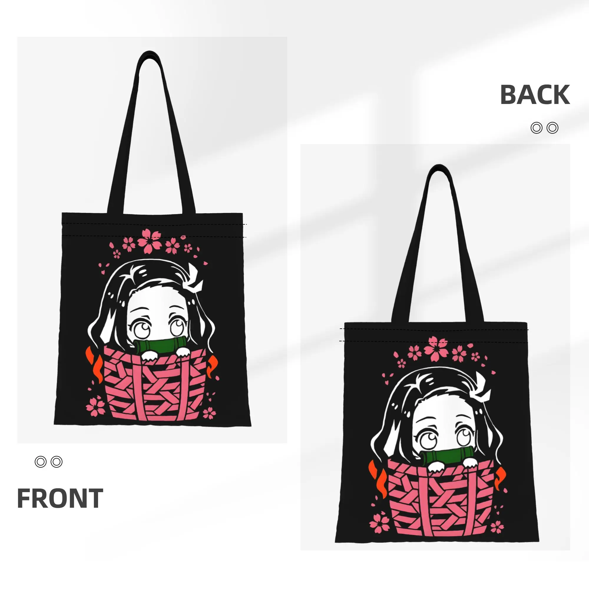 1PC Large Capacity Cute Nezuko Demon Slayer Anime Canvas Tote Bag Foldable Chic Pattern No Closed Design