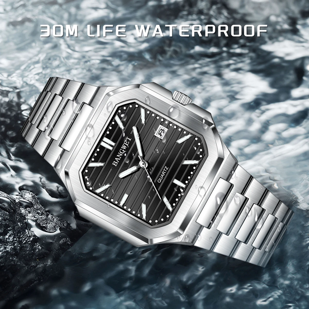 BANGWEI TOP luxury men's watch luminous 30M waterproof quartz wristwatch fashion men sports watches reloj hommes Men's Gift+BOX