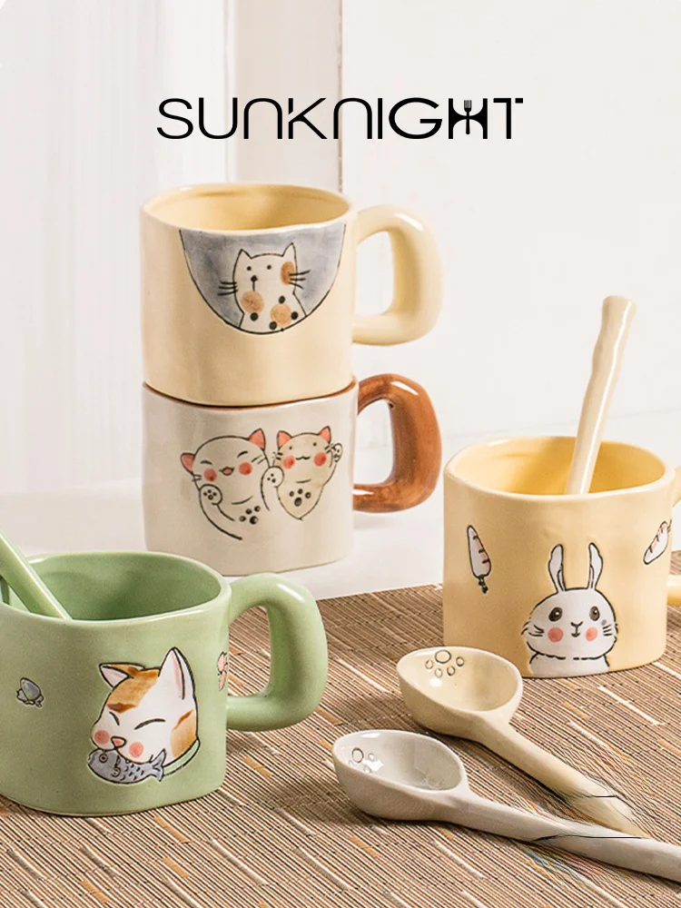 

Sunknight Cerc Hand-painted Mugs Creative Breakfast Coffee Cups Extracted Cartoon Design Non-handmade Glazed Surface Unive...