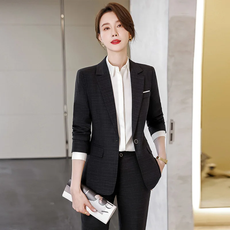 

IZICFLY New Spring Fall High-end Slim Uniform Business Blazer Suits with Pants Professional Office Women 2 Piece Set Outfit Work