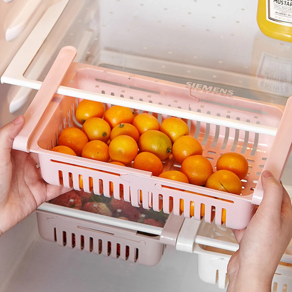 Kitchen Fruit Food Storage Box Plastic Fridge Organizer Slide Under Shelf Drawer Box Rack Holder Refrigerator Storage Containers