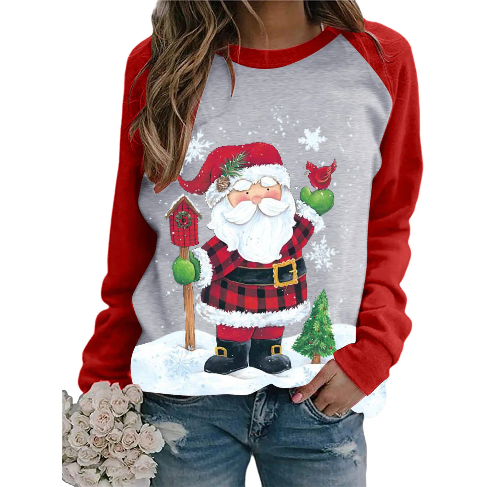 Christmas Print Sweatshirt Women Xmas Santa Claus Print Sweater Ugly New Year Long Sleeve Shirts Blouse Ugly Female Pullover