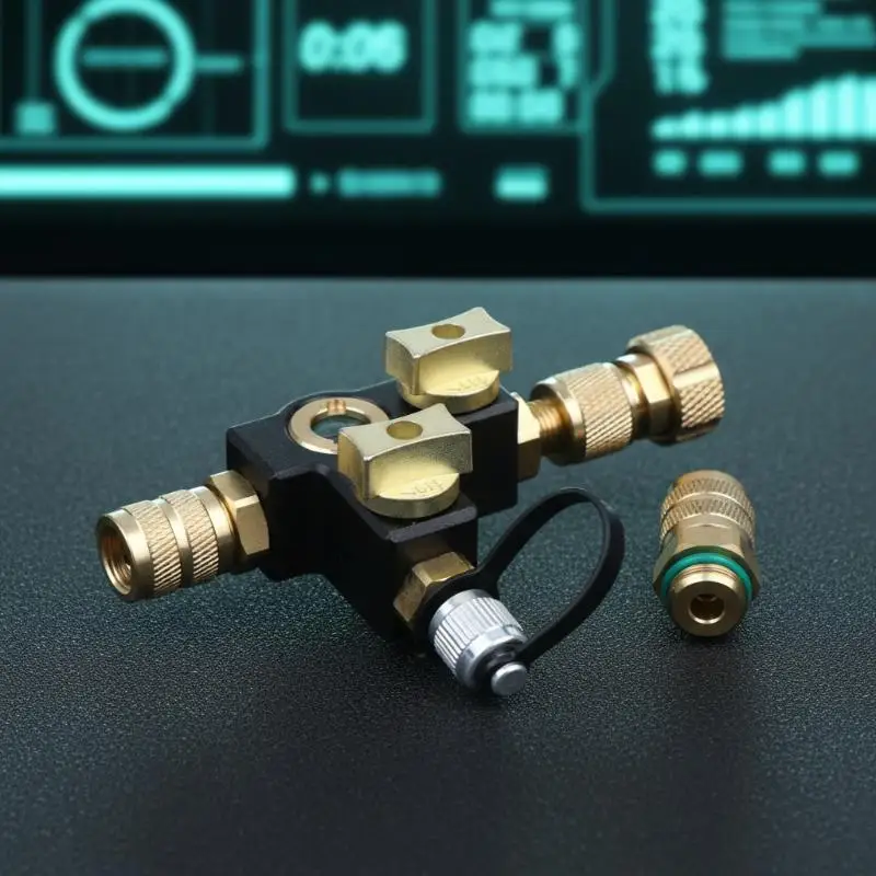 Brass AC Refrigerant Quick Connector Valve Visible Sight Glass Long Lasting for Regular HVAC Maintenance & Repair