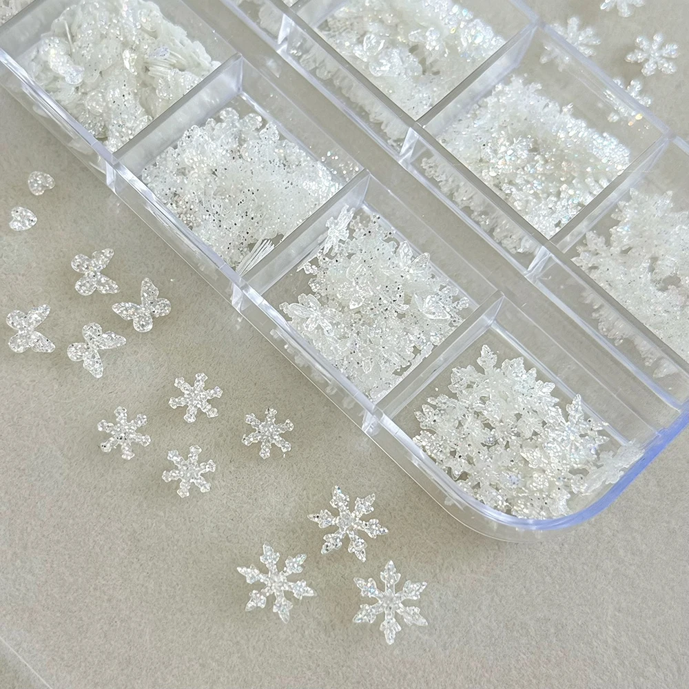 12Grids Christmas Sugar Diamond Snowflake Glitter Nail Charms Sparkling Star Butterfly Heart Nail Flakes DIY Winter Nail Decor view 4