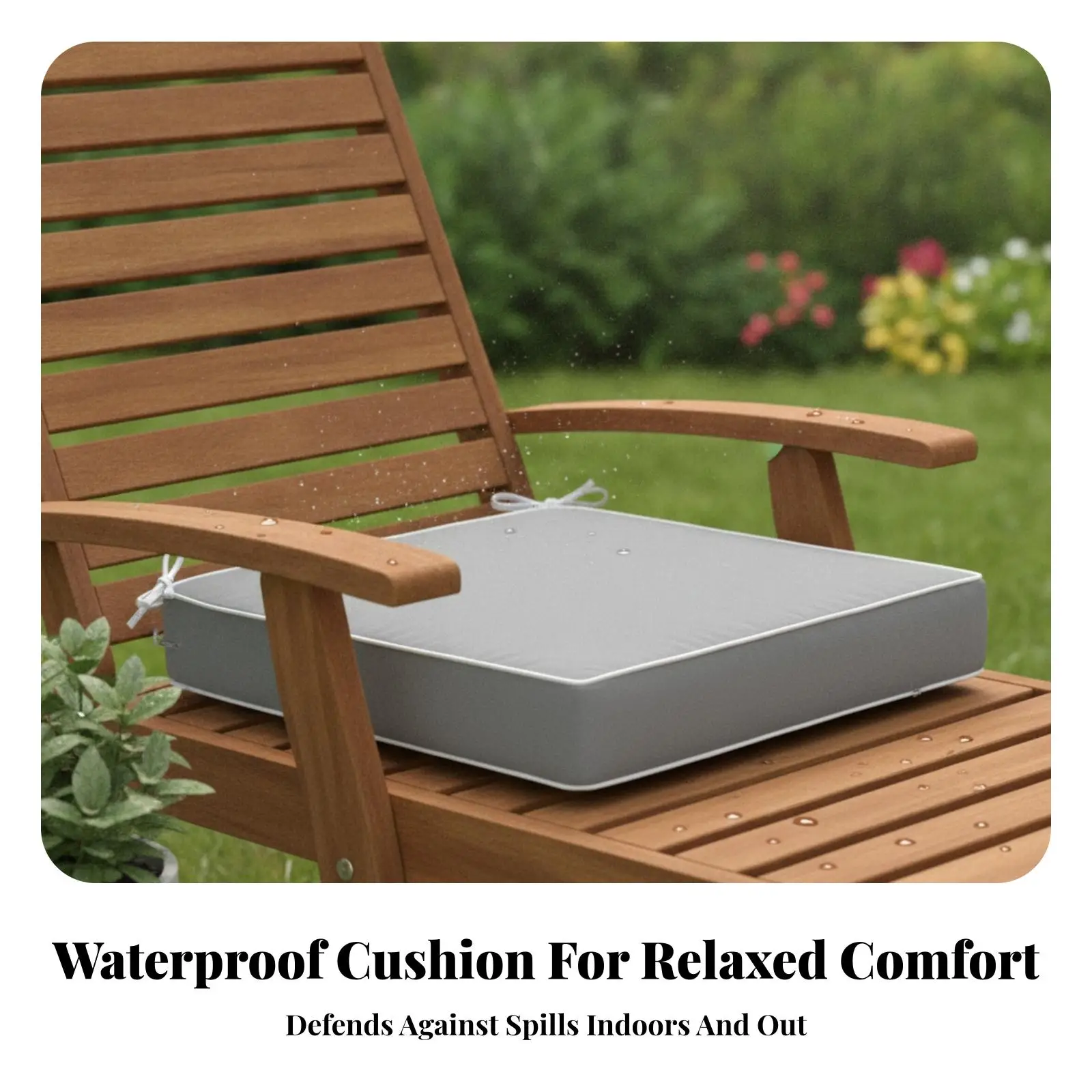 Square Outdoor Cushion Waterproof Thickened Patio Chair Seat Pad with Straps for Garden Furniture Comfortable Washable Cover