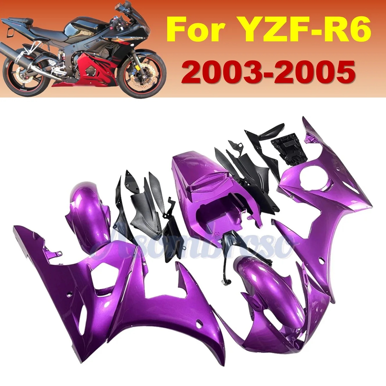 YZF R6 Motorcycle Fairings 2003-2005 YZFR6 R6S 2006-2009 Purple Replacement Panel Kit Durable ABS Plastic