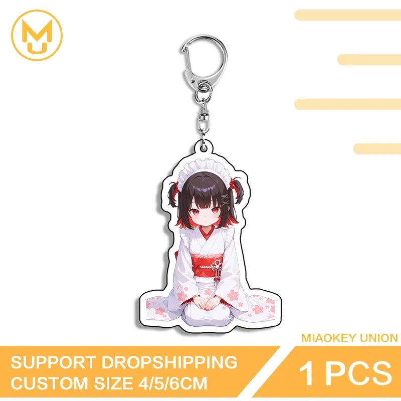 Kimono Anime Girl Q Edition Personality Artistic Double Sided Acrylic Keyring Kneel Sitting Premium Fancy Novelty Jewelry