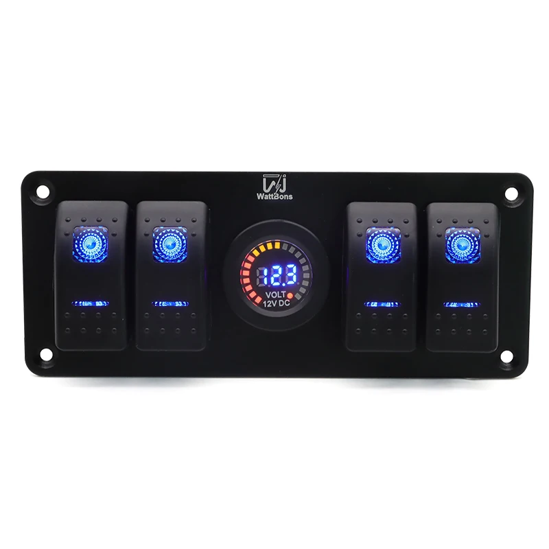 

4+1Gang Modified Vehicle Ship Panel Combination Switch With Color Screen Voltage Digital Display Table 12-24VDC General