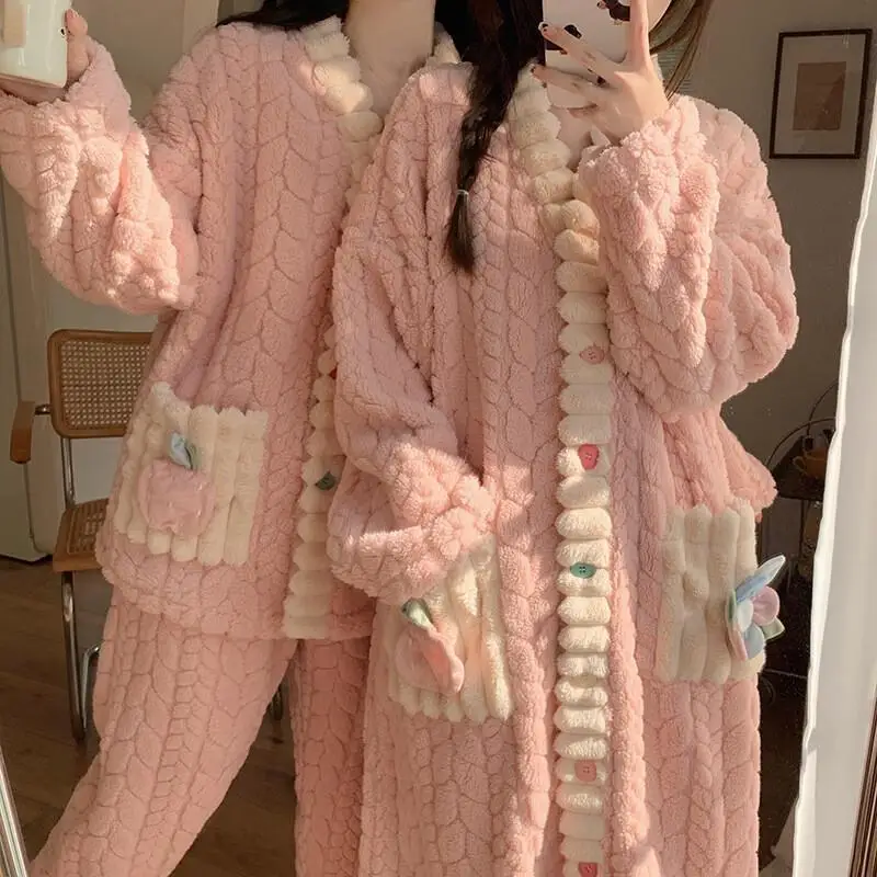 

Женская ночная рубашка, халат, модная домашняя одежда, 280 г, фланелевая одежда с листьями, осенне-зимняя одежда для сна, сексуальный пижамный комплект, комплекты домашнего костюма с v-образным вырезом