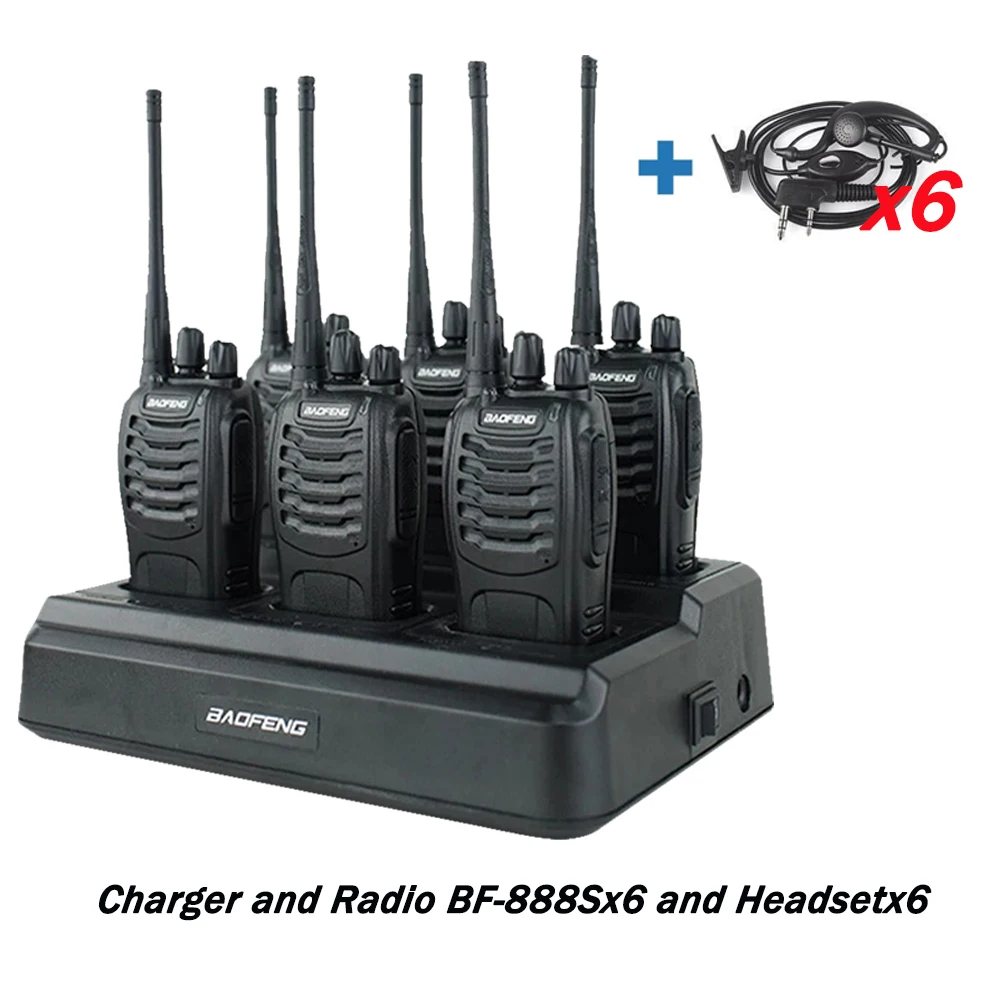 Nieuw! 6-verpakt BF-888S Walkie Talkie Dual Band draagbare lange afstand stand-by 5W 4A UHF 400-470MHz Ham tweewegradio voor de jacht