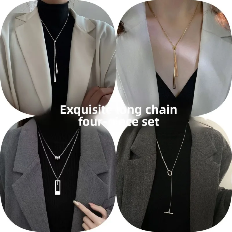 

Titanium Steel Long Mailline Autumn-Winter New Double-Layered Decorative Necklace for Women's Unique Design High-End Accessory