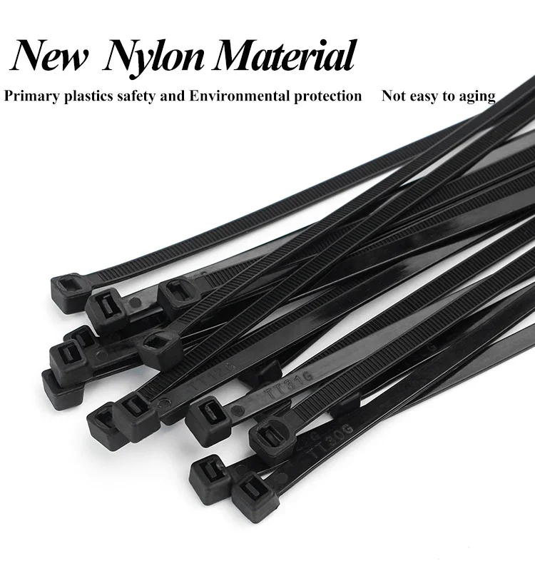 High Quality Self-Locking Plastic Nylon Tie Black Zip Wraps Strap Nylon Cable Tie Set Fastening Ring Loop Wire Wrap 100 PCS/Bag