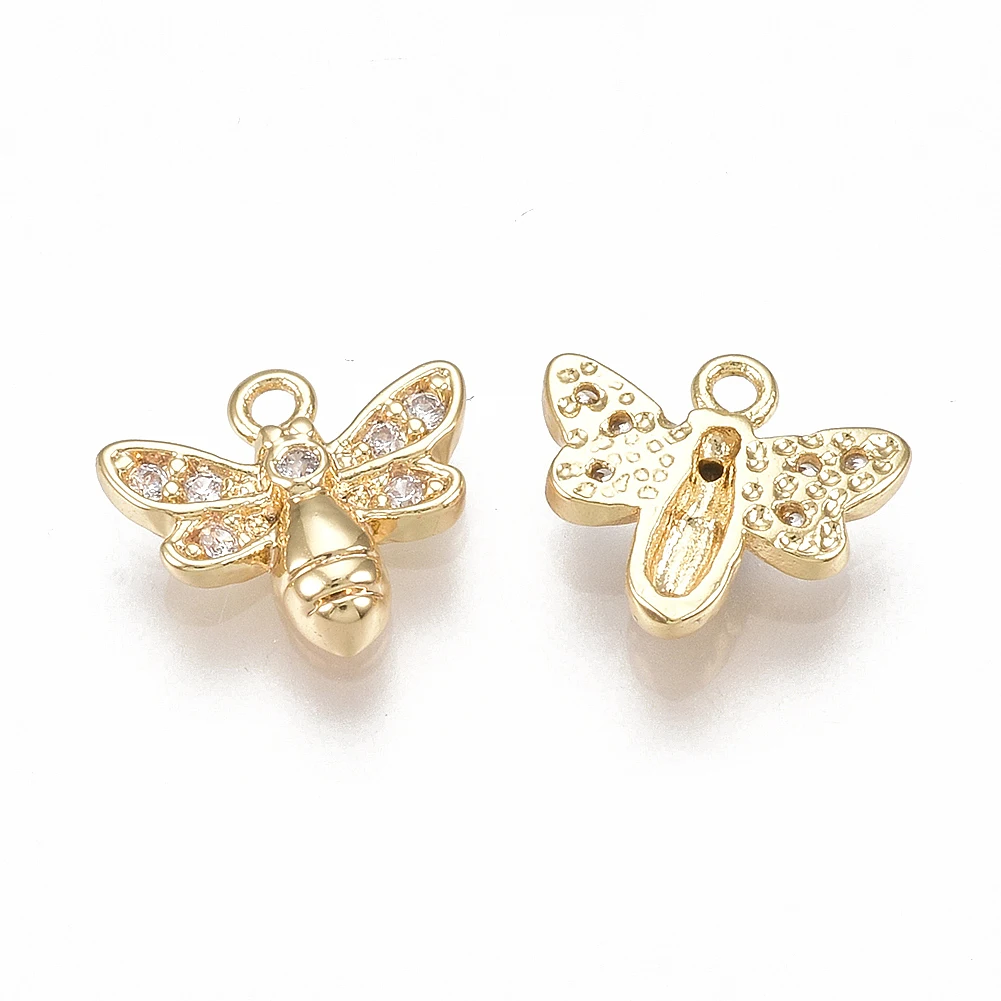 2pcs Brass Micro Pave Cubic Zirconia Charms Bee Clear Gold Plated for Making DIY Jewelry Necklace Earring Bracelet Charm Finding