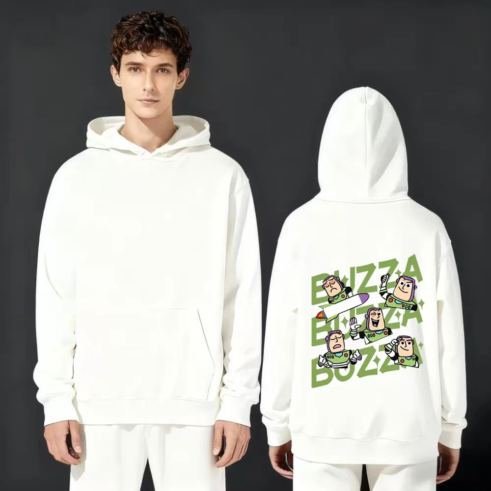 

2025 New Fashion 330gsm Heavyweight Hoodie White Color Buzz Lightyear Cartoon Print Comfortable Casual Unisex Sweatshirt