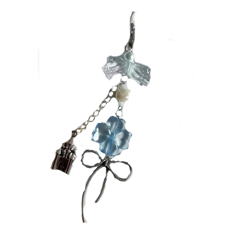T4MD Elegant Cartoon Bowknot Blue Clovers Castle Charm Phone Strap Keychain Accessory
