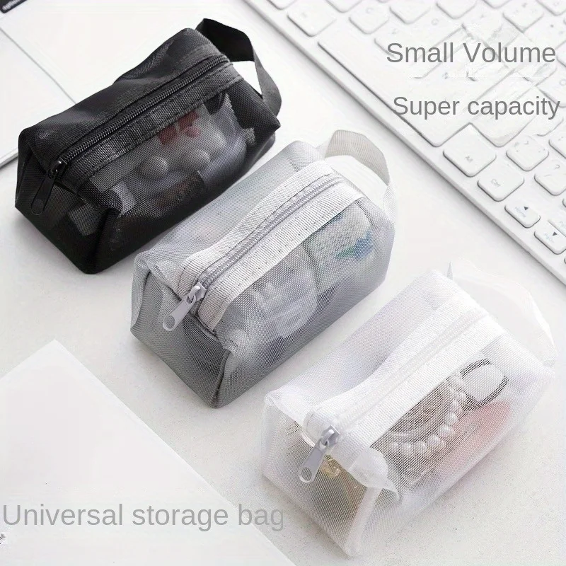1Pc Mini Mesh Zipper Storage Pouch, Lightweight Coin Purse, Versatile Earphone Bag, Portable Clutch Wallet