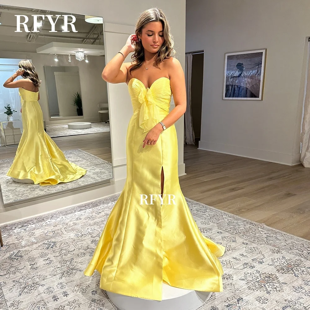 

RFYR Вечернее платье русалки Желтое платье для выпускного со складками Vestido De Novia с бантом Вечерние платья для женщин соблазнительные