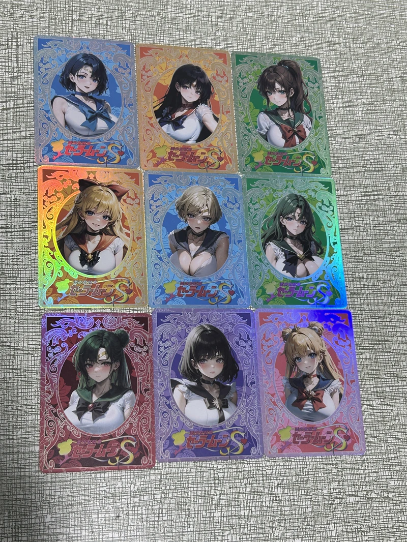 9pcs/set Sailor Moon Self-control Color Flash Collection Card Signature Card Transaction Cards Anime Cartoon Gift