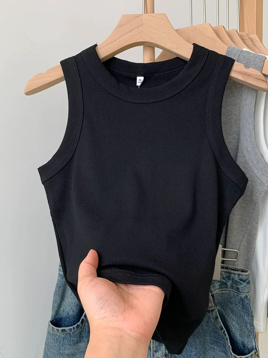 Women's round Neck Strap Vest 95 Cotton Sleeveless Base Layer Shirt Summer Spring plus Size Slim Fit Inner And Outer Wear