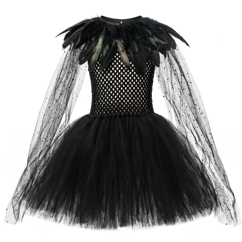 Dark‑Style Witch Dress for Little Girls, Gorgeous Outfit for Halloween‑Themed Parties, Stage Performances and Evening Events