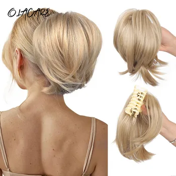 Pezzo di capelli per chignon disordinato Clip per artiglio in chignon Pezzo di capelli per donne Estensione dritta corta coda di cavallo alta Updo arruffato per ragazze