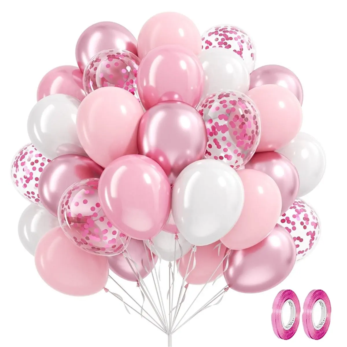 A013 Pink and White Balloons 60PCS 12 Inch Pink White Confetti Balloons for Boho Bachelorette Birthday Party Decorations