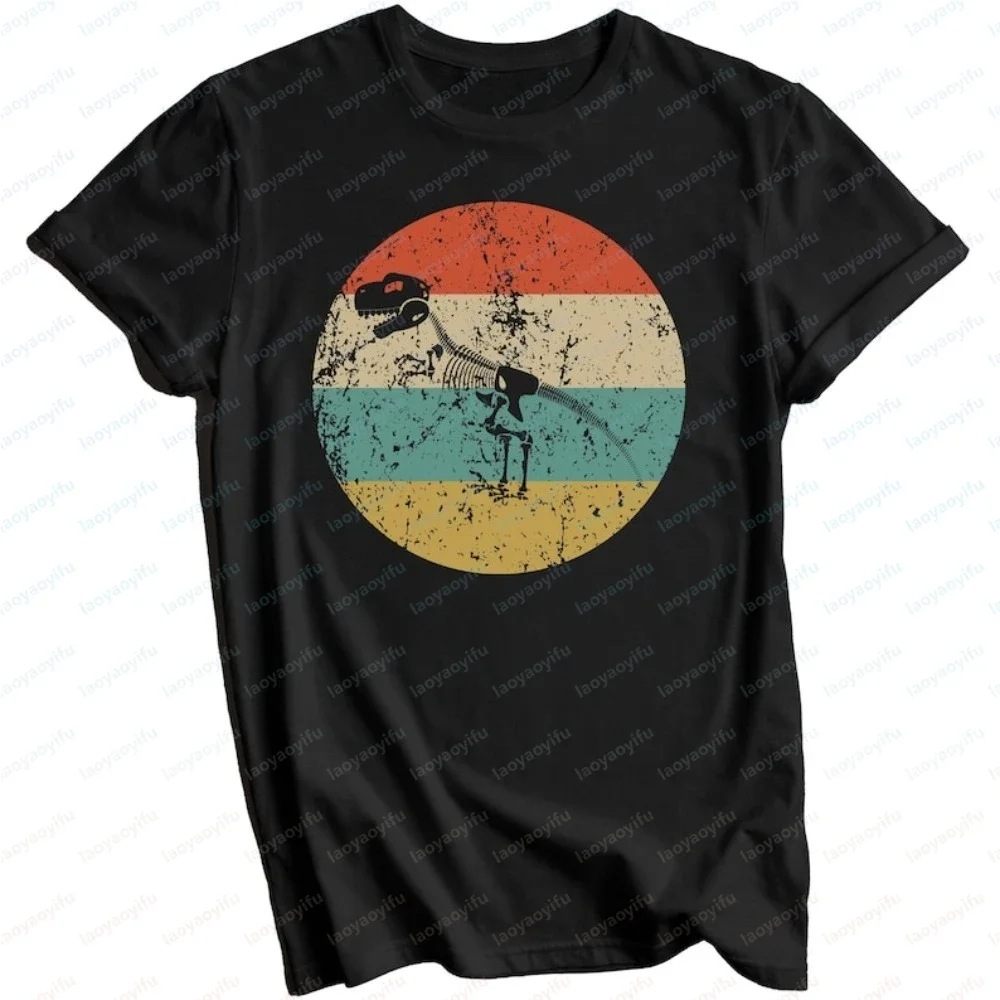 Retro Dinosaur Skeleton Paleontology TShirt Casual Fashion Loose Harajuku Y2K Man Clothing Cotton Short Sleeve Women Streetwear
