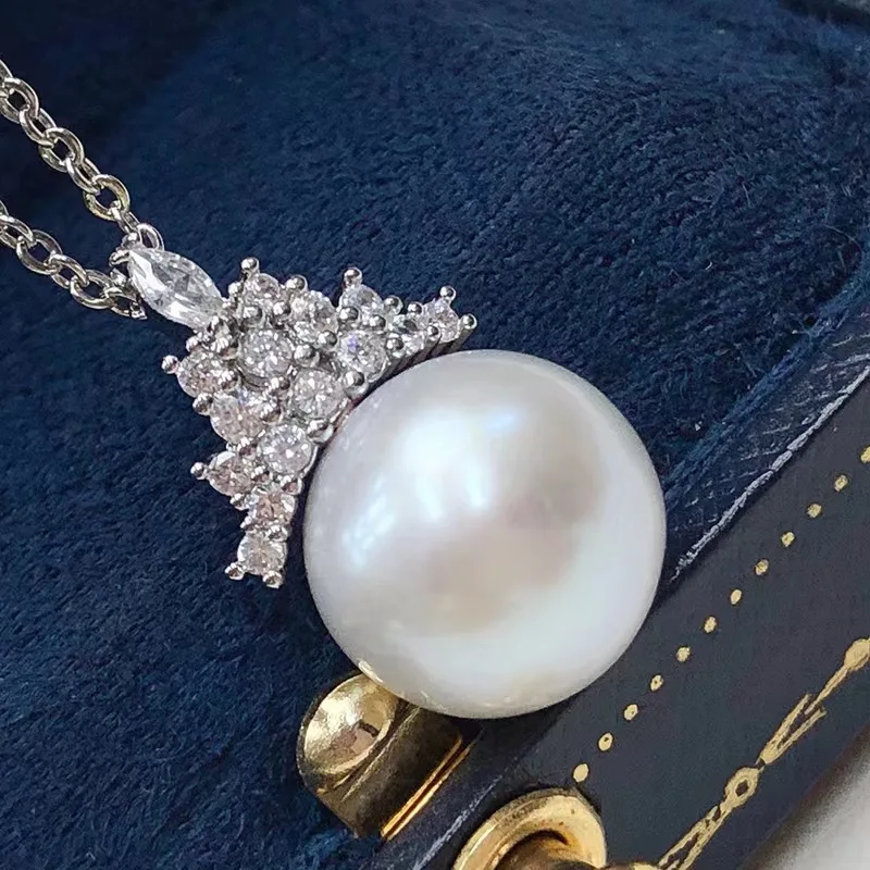 Gorgeous AAAA 10-11mm South China Sea White Round Pearl Pendant Necklace 925 s