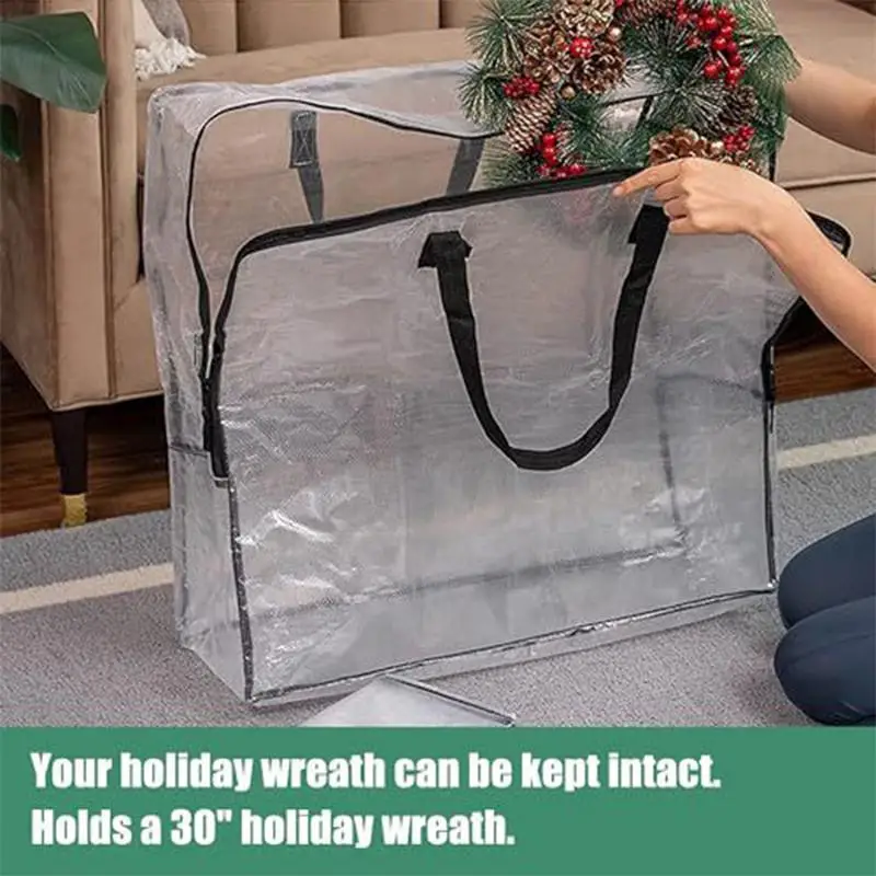 Christmas Wreath Storage Bag With Handle Translucent Window Tear Resistant Clean Up Holiday Carry Container festival Party decor