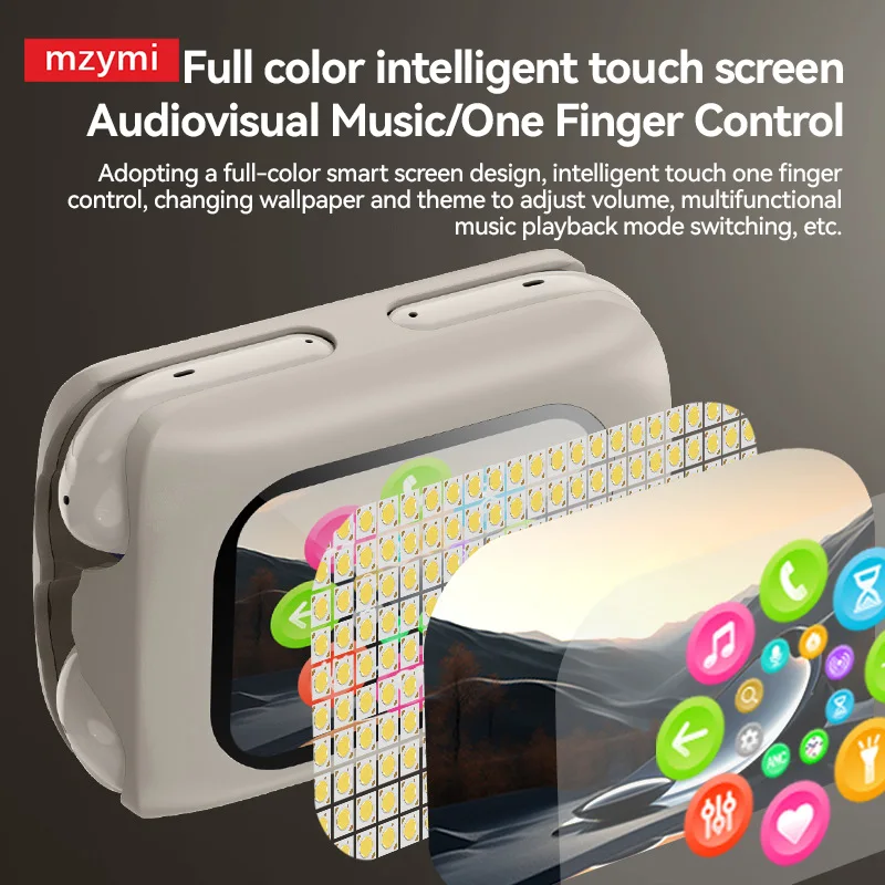 mzymi H12 Pro Wireless Earphone Dual Earbuds Full Color Touch Screen Headset ANC+ENC Noise Cancelling Bluetooth5.4 Headphones