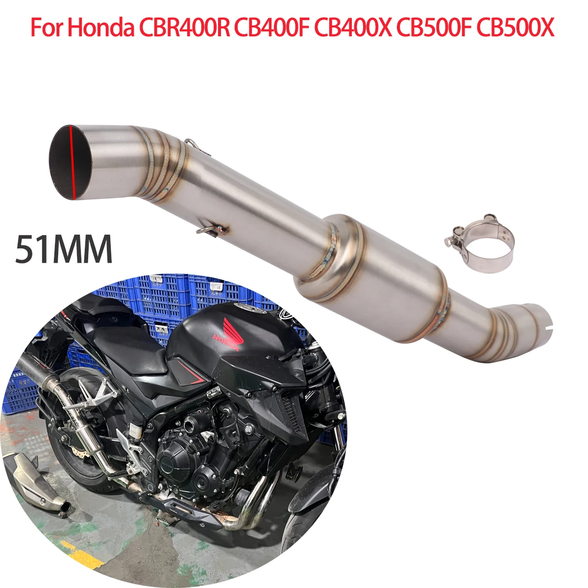 

Exhaust Middle Pipe 51mm Link Connec Escape Modified For Honda CB400 CBR400 CB400X CB400F CB500F CB500X Exhaust