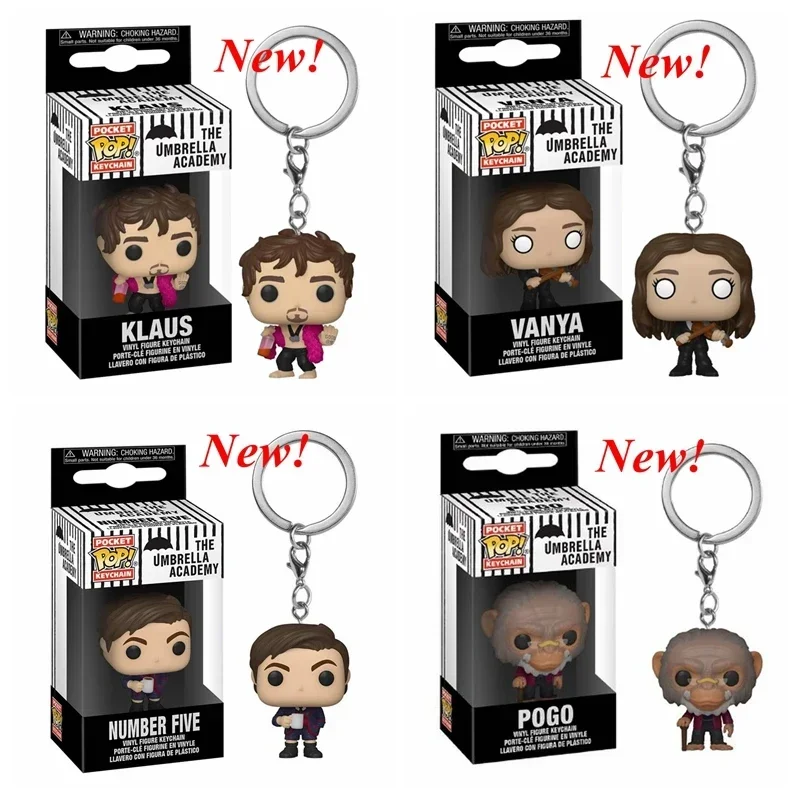 Newest FUNKO Pocket Keychains POP the Umbrella Academy Klaus Vanya Number Five Pogo Action Toy Figures Keychain Toys For Gifts