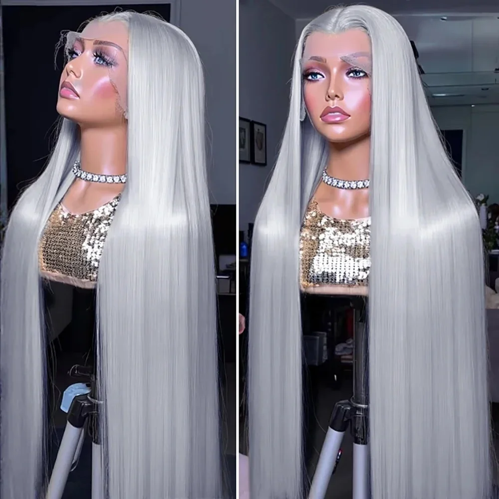 

Серебристо-серые прямые парики из натуральных волос с HD прозрачной кружевной основой 13x6 и 13x4, предварительно выщипанные, с осветлением 613, для женщин