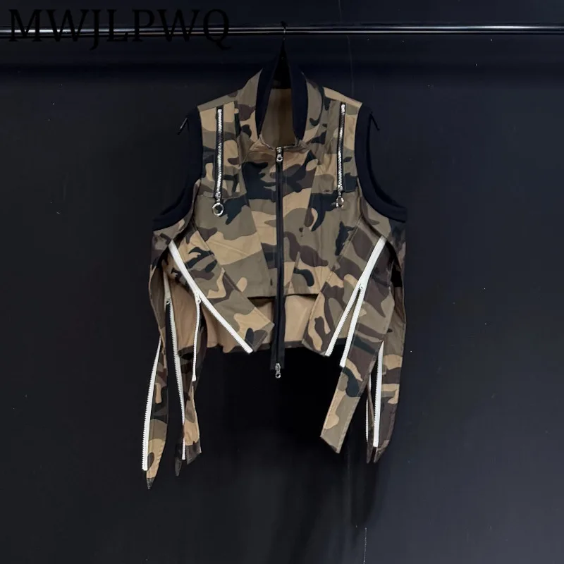 

MWJLPWQ Street Style Camouflage Patchwork Vest Unisex Loose Zipper Decorative Sleeveless Hiphop Men's Coats Autumn Trendy 12894