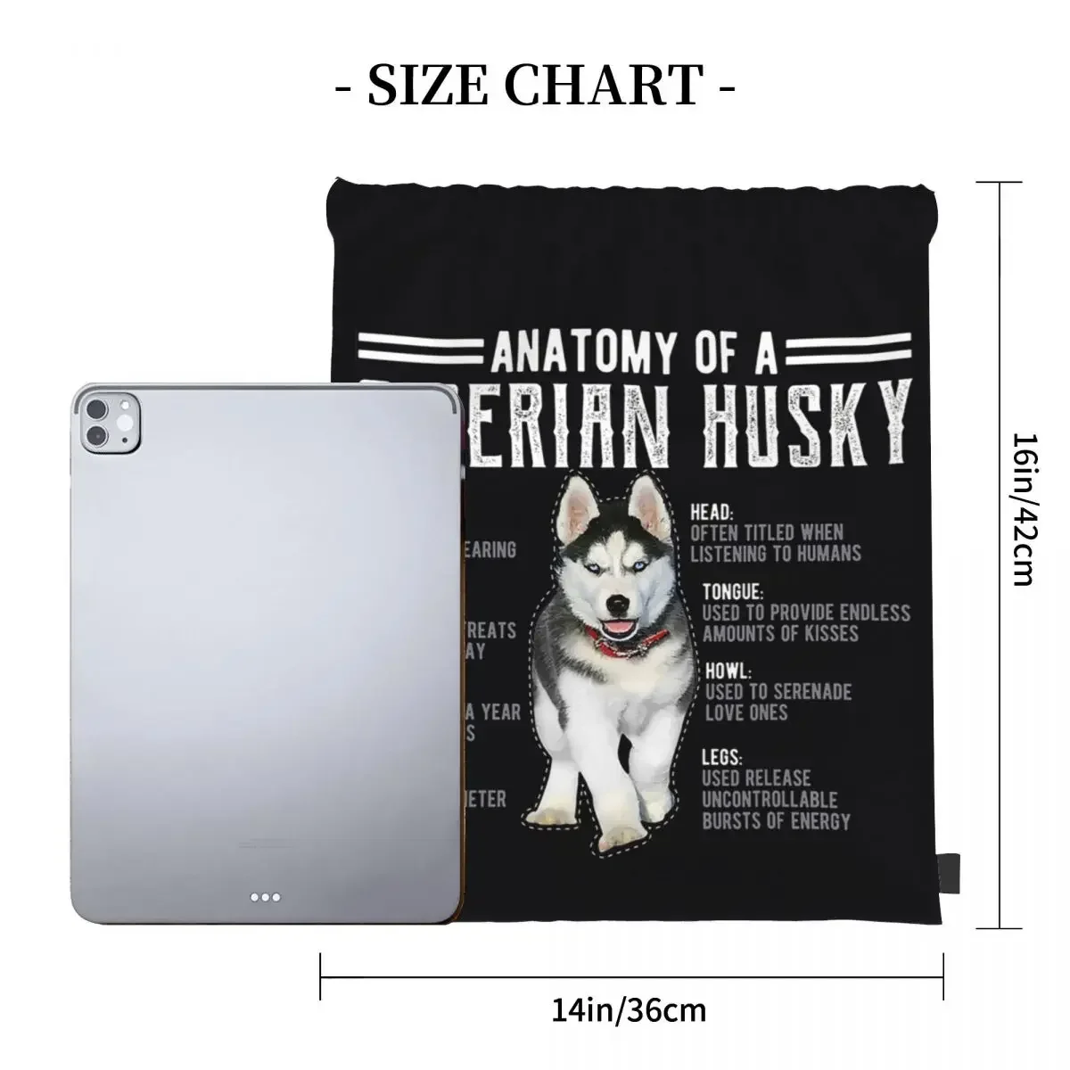 Anatomy Of A Husky T-Shirt Siberian Dog Fans Backpacks Drawstring Bags Drawstring Bundle Pocket Sports Bag BookBag Travel School