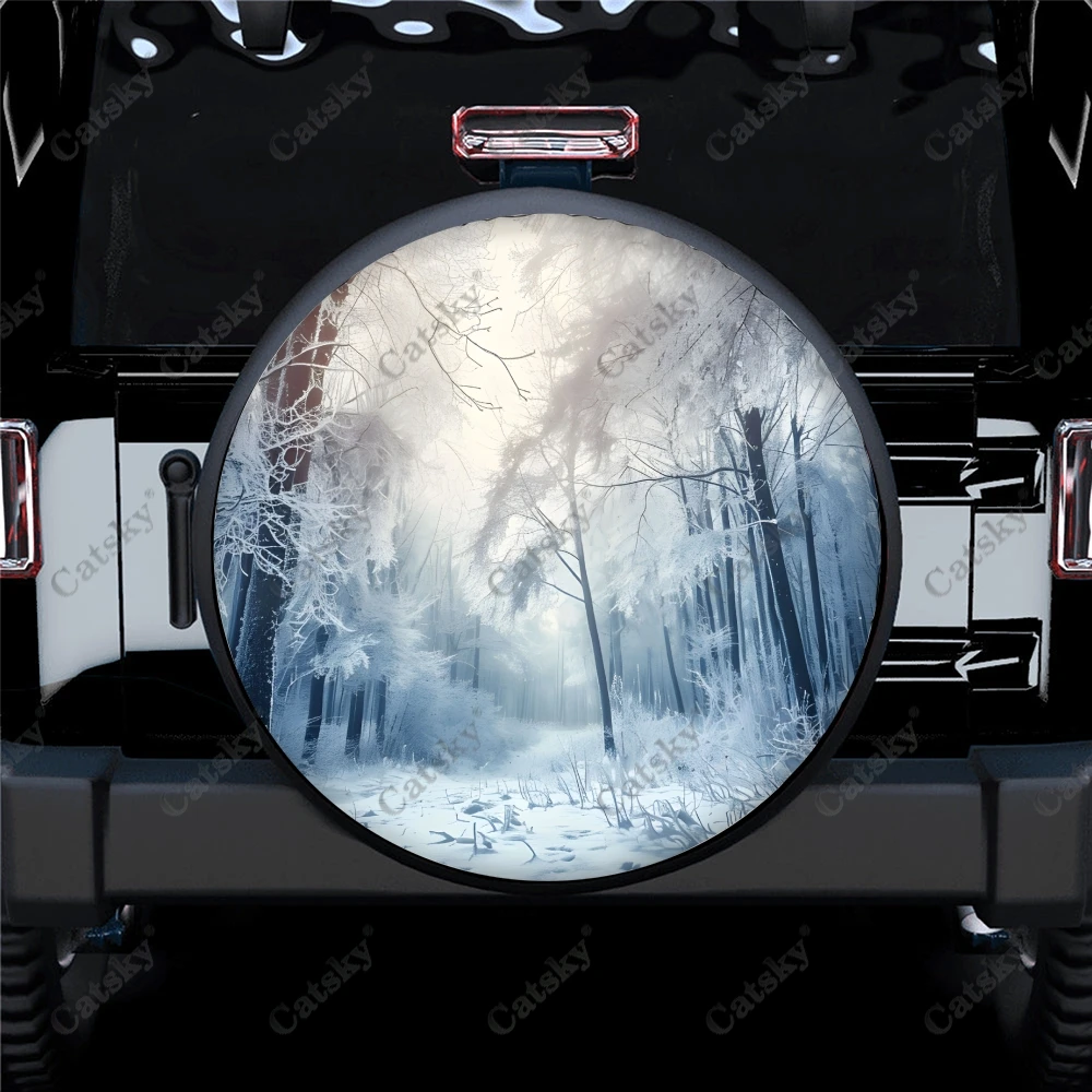 

Универсальный чехол для запасных колес, чехол из полиэстера с изображением леса и снега, для прицепов, фургонов, внедорожников, грузовиков, жилых прицепов