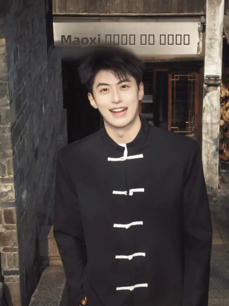 

Новая мужская рубашка в китайском стиле с воротником-стойкой, модель M, для документов и фотографий, костюм Тан, костюм Чжунган, верхняя одежда