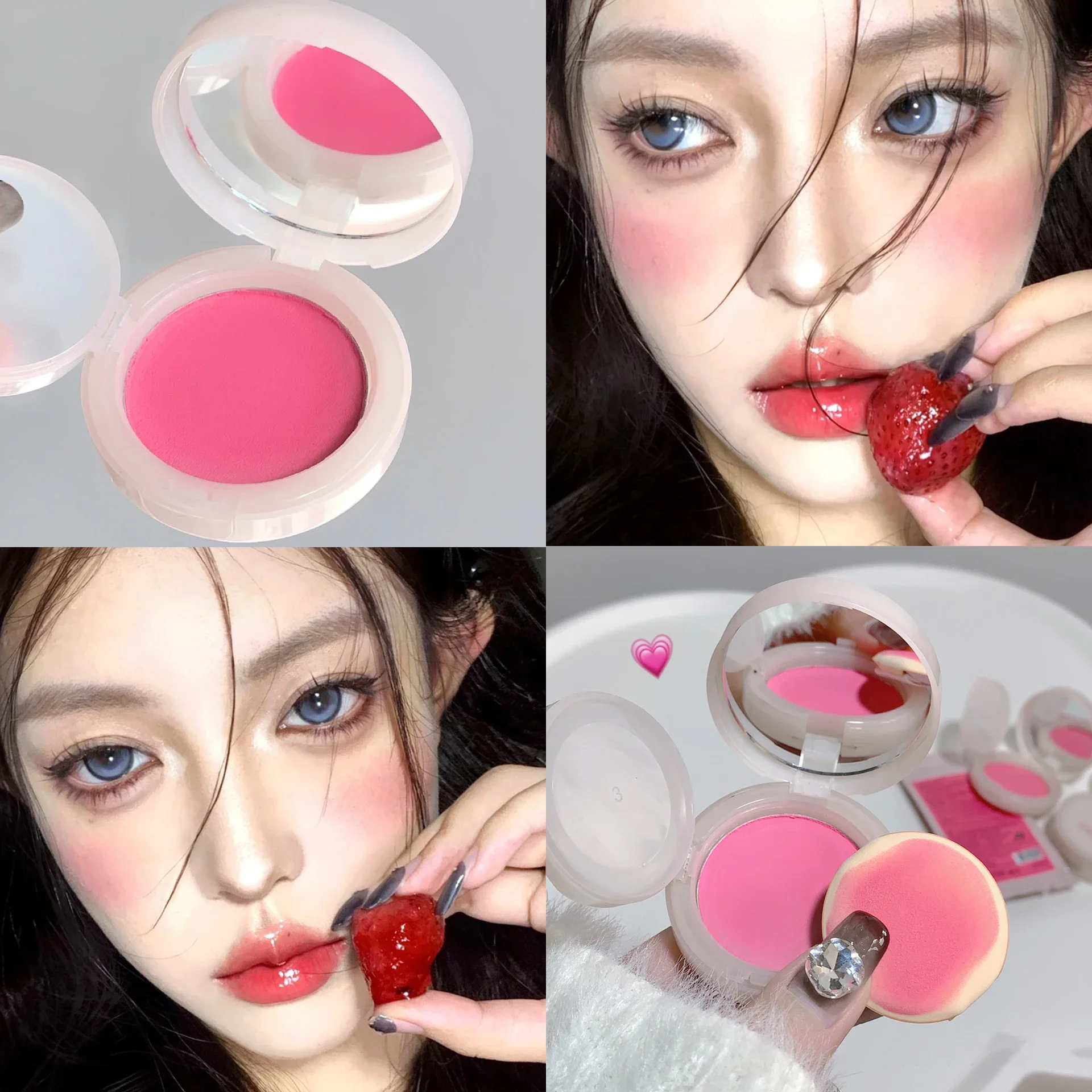 Air Cushion Blush Cheek Contour Pink Makeup Palette with Applicator Puff Face Waterproof Blusher Tint Mud Cream Korean Cosmetics