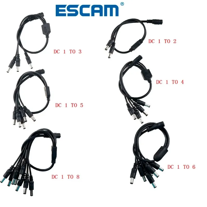 DC Power Jack 5.5x2.1mm Cable 1 Female to 2,3,4,5,6,8 Male Plug Splitter Adapter for Security CCTV Camera and LED Strip