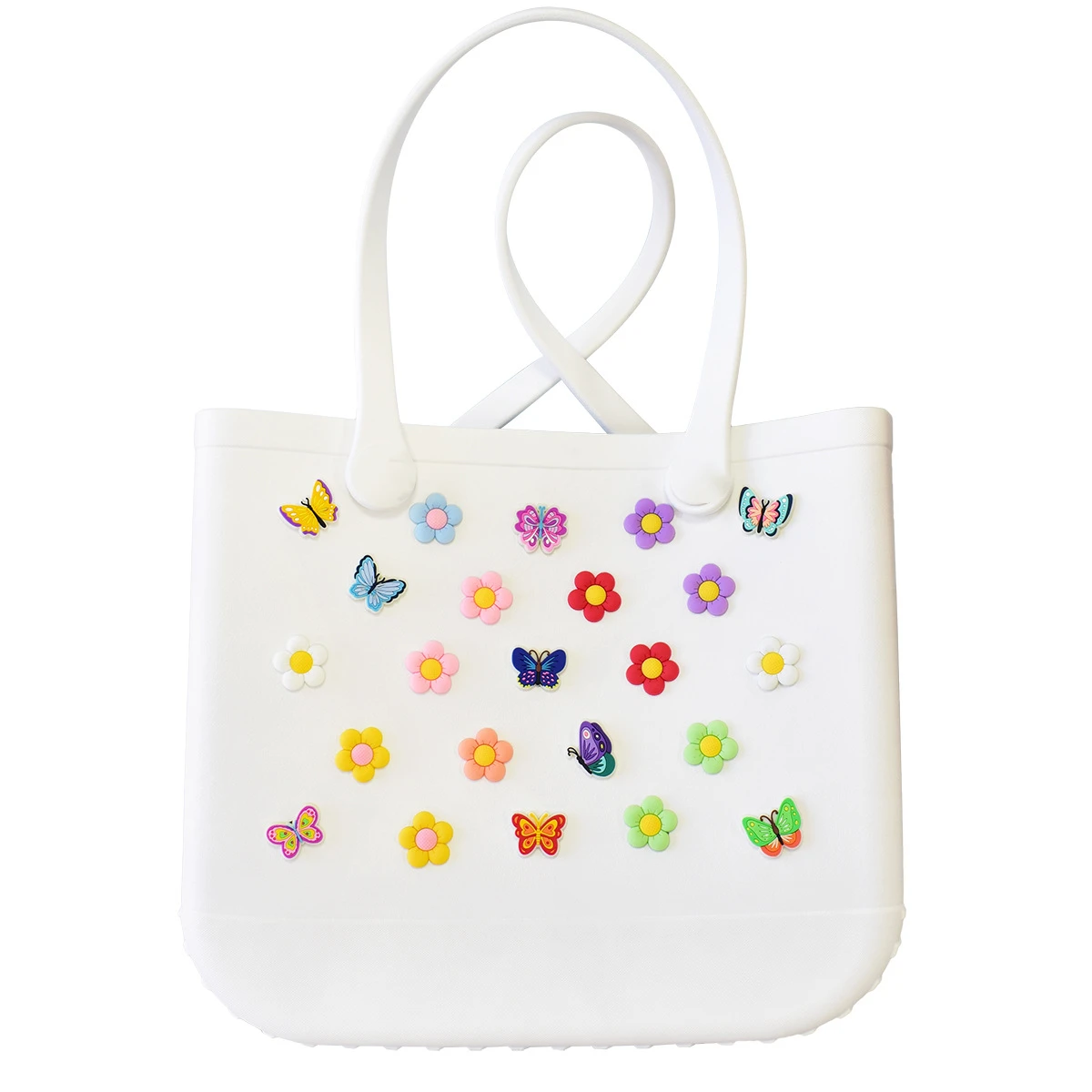 Boucle de sac de plage en PVC pour femme, fleur de papillon, breloques de grande taille, accessoires de décoration pour tourbière, sac fourre-tout, pendentif de voyage, cadeau bricolage