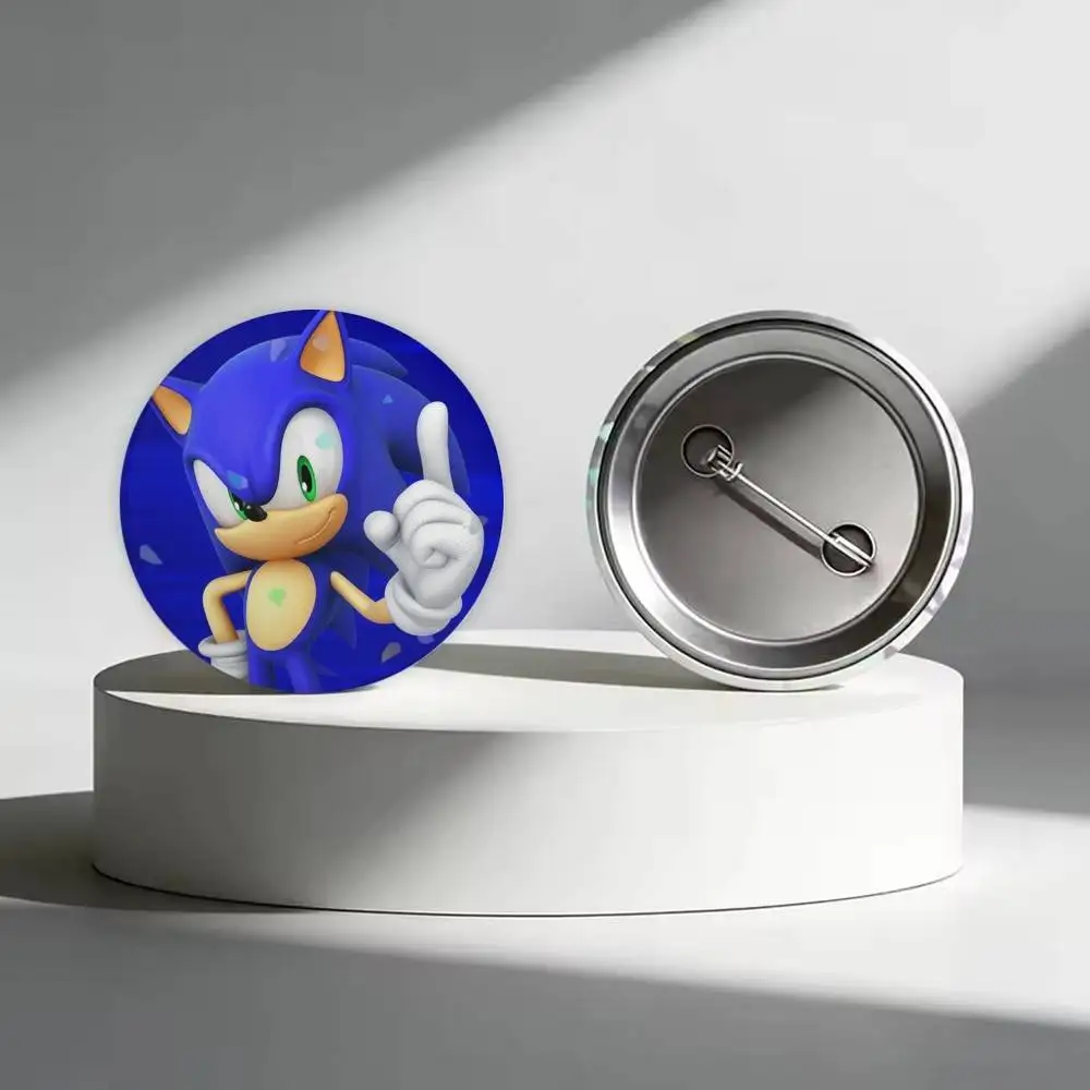 S-Sonics Hedgehog Cartoon Laser Badge Creative Pins Brooch for Bag Clothes Hat Decor Gifts Fans Collect