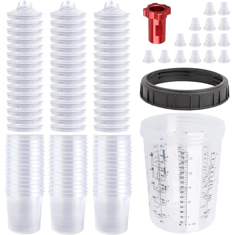 【Flash-Deal!】Paint Cup,HVLP Paint Mixing Cups 27 Ounce(800ML) Kit With 45 Cups And Lids System,With Retainer Ring