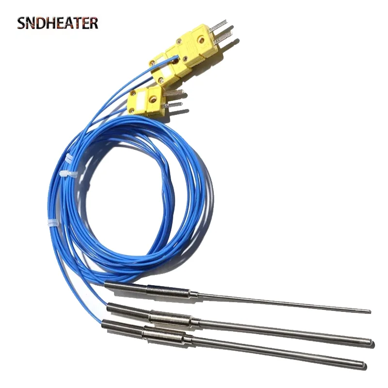 Type K Armored Thermocouple 1M Wire Temperature Sensor Flexible Tubular Needle Probe 100/200MM with Plug