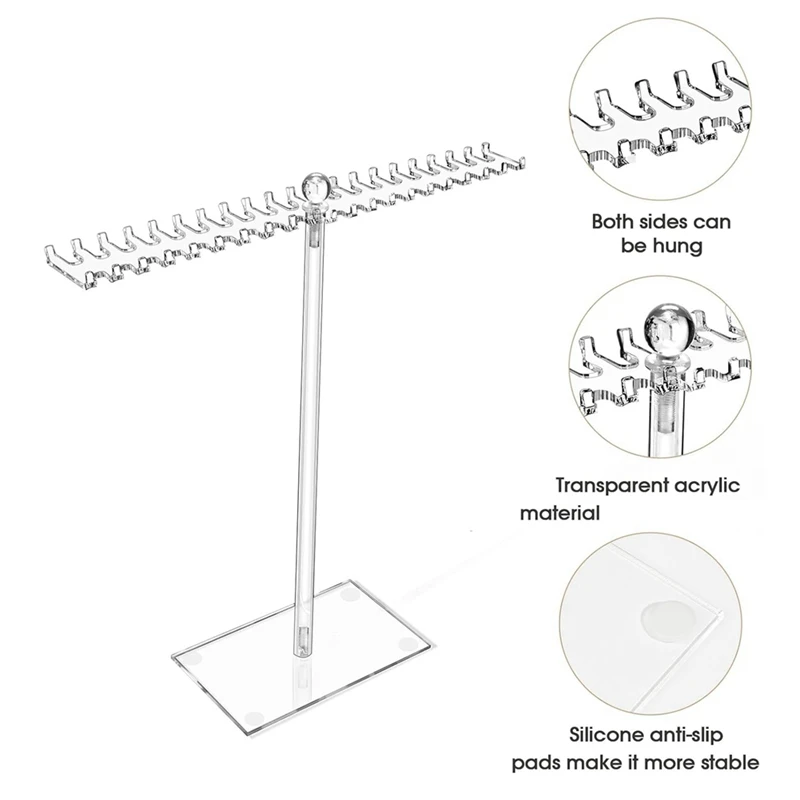 Acrylic Necklace Organizer, Clear Necklace Holder Stand, Jewelry Organizer Display Hanger Rack With Bilateral Hooks