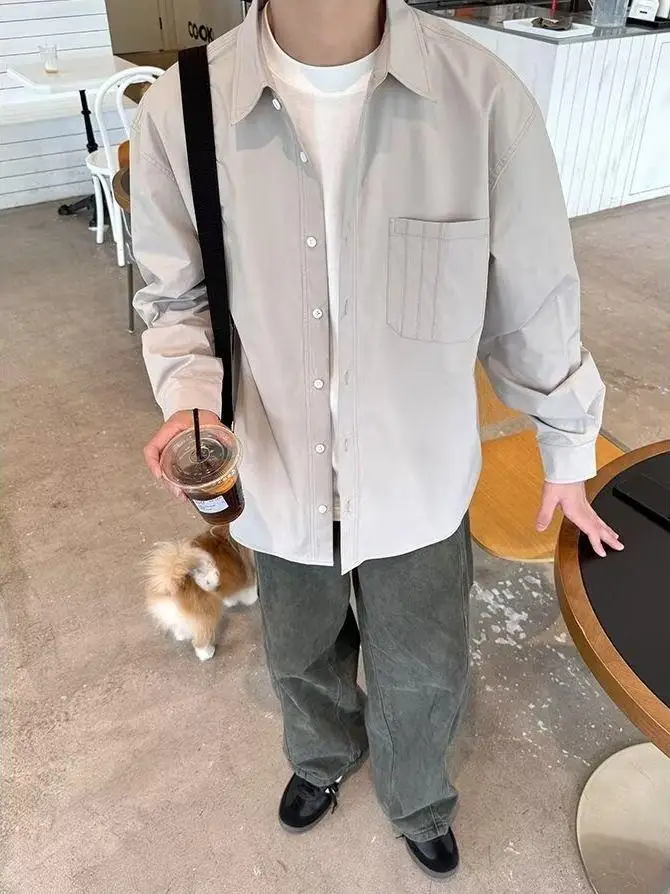 

American Sle Men's Long Sve Loose Casual irt Trendy Versatile High-End Large Size Spring Autumn New Arrival