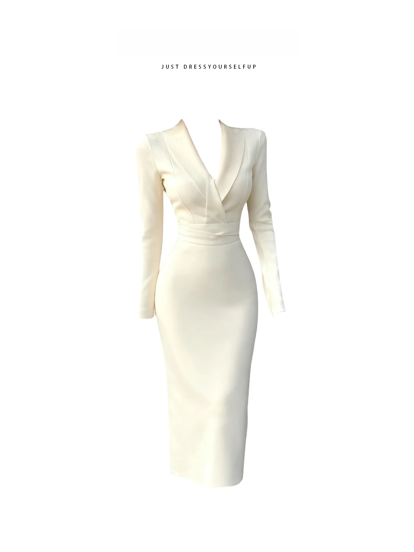

HEZA Knitted Wrap Dr V-Ne High nce Sensation Women's Winter Gentle Pure Desire Long Skirt Commute Sle Long Sl...