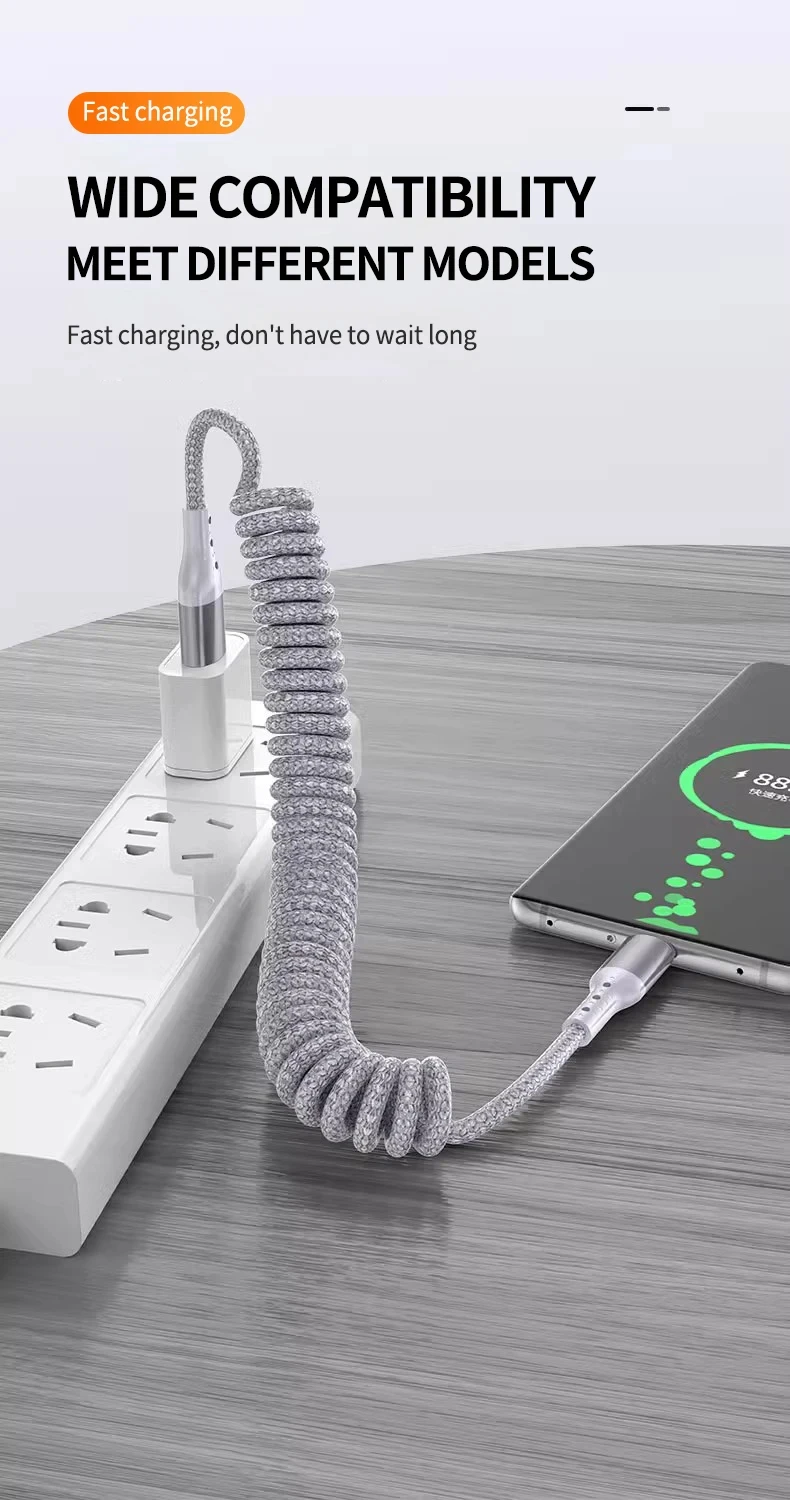 NNBILI Auto-Federkabel Typ C für iPhone 17 16 15 Xiaomi Samsung 100W PD 90 ° Winkelstecker Typ C Schnellladung für Macbook iPad Kabel – Detail 2